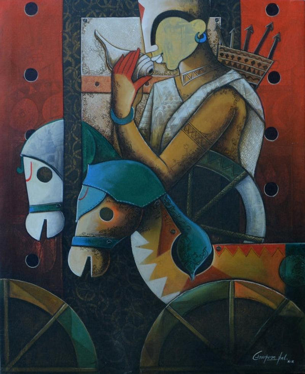 contemporary acrylic painting titled 'Parthasarathi 16', 30x36 inches, by artist Anupam Pal on canvas