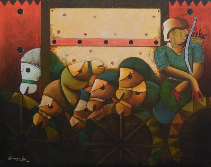 contemporary acrylic painting titled 'Parthasarathi 17', 48x60 inches, by artist Anupam Pal on canvas