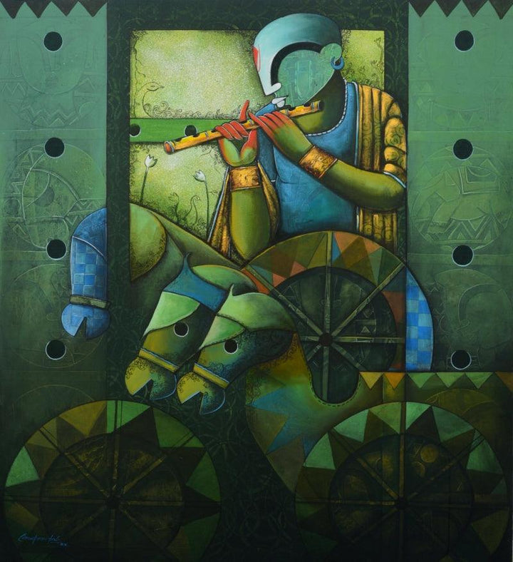 contemporary acrylic painting titled 'Parthasarathi 18', 48x54 inches, by artist Anupam Pal on canvas