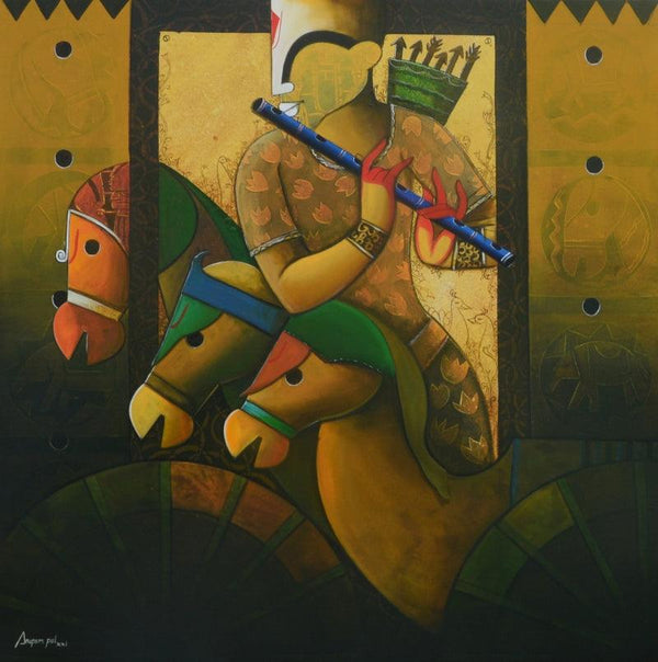 contemporary acrylic painting titled 'Parthasarathi 19', 45x45 inches, by artist Anupam Pal on canvas