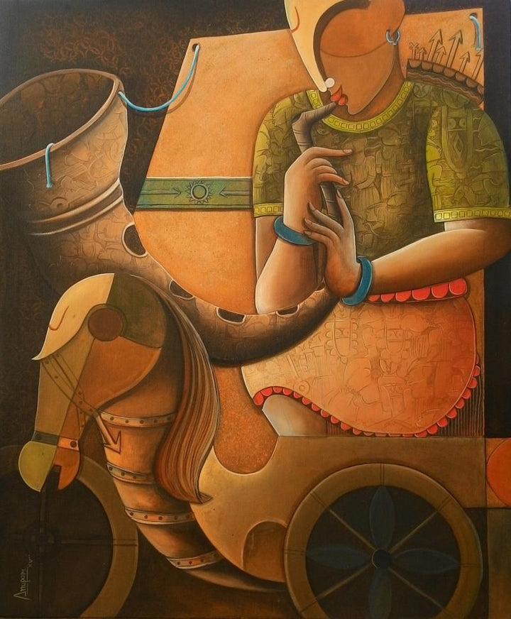 Figurative acrylic painting titled 'Parthasarathi 5', 42x36 inches, by artist Anupam Pal on Canvas