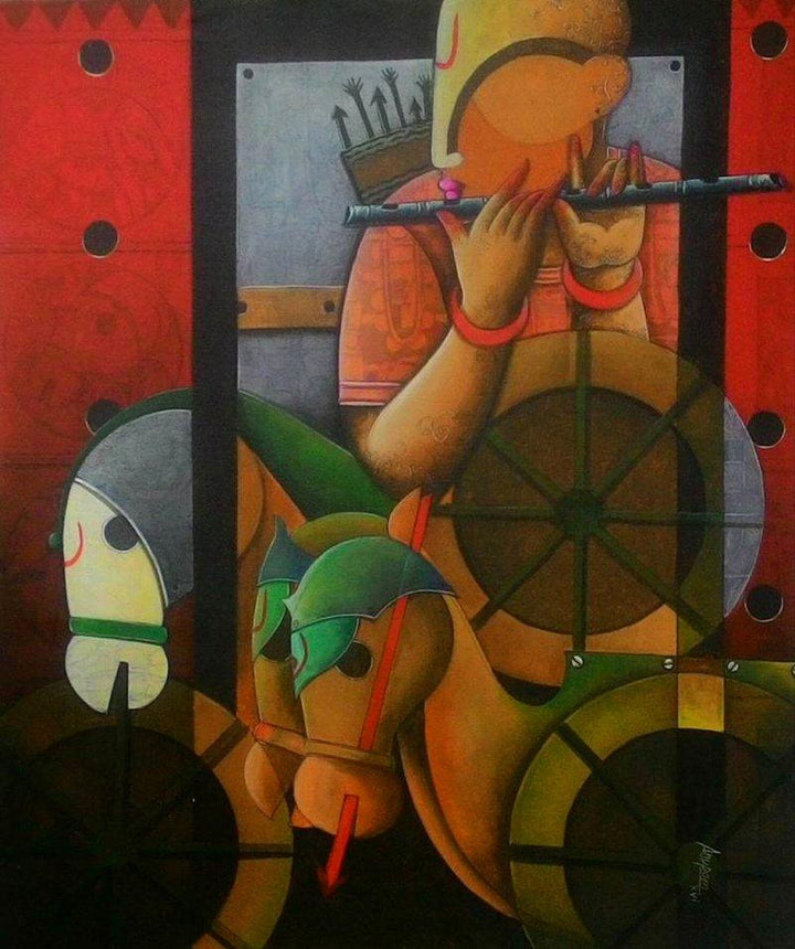 Figurative acrylic painting titled 'Parthasarathi 9', 36x30 inches, by artist Anupam Pal on Canvas