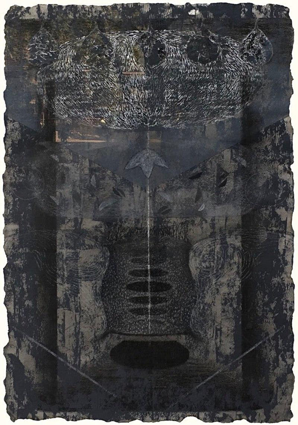 Religious mixed media drawing titled 'Parthiyasamudpāda', 37x25 inches, by artist Anand Pratap on Handmade paper
