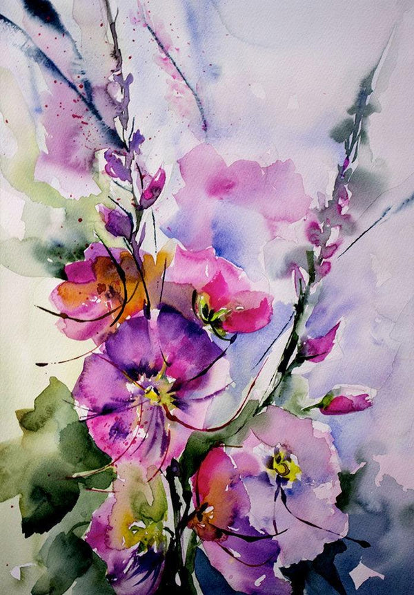 Still-life watercolor painting titled 'Passeroses', 11x14 inches, by artist Veronique Piaser-moyen on Paper