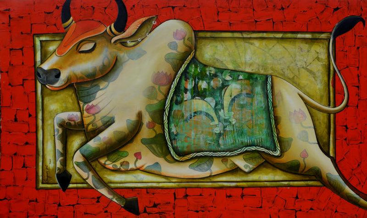 Animals acrylic painting titled 'Passion in motion', 36x60 inches, by artist Anupam Pal on Canvas