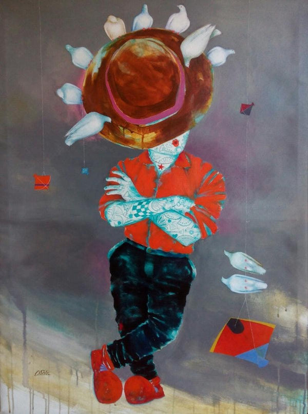 Expressionist acrylic painting titled 'Passion Of The Childhood V', 48x36 inches, by artist Shiv Soni on Canvas