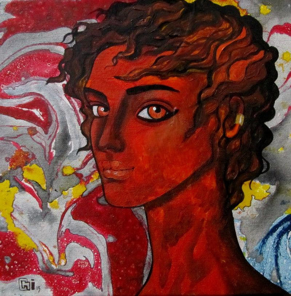 Figurative oil painting titled 'Passionate thoughts', 12x12 inches, by artist Suruchi Jamkar on Canvas