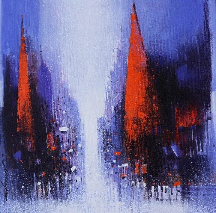 Cityscape acrylic painting titled 'Path Of Heaven 1', 12x12 inches, by artist Somnath Bothe on Canvas