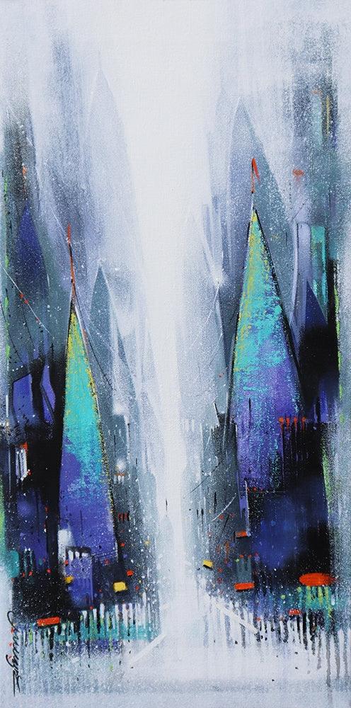 Cityscape acrylic painting titled 'Path Of Heaven 5', 24x12 inches, by artist Somnath Bothe on Canvas