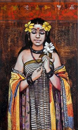 Figurative acrylic painting titled 'Peace Beauty', 30x18 inches, by artist Ramchandra Kharatmal on Canvas