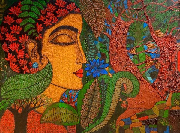 Figurative acrylic painting titled 'Peace Of Nature 2', 30x40 inches, by artist Mamta Mondkar on Canvas