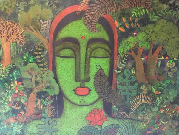 Figurative acrylic painting titled 'Peace Of Nature 4', 38x48 inches, by artist Mamta Mondkar on Canvas