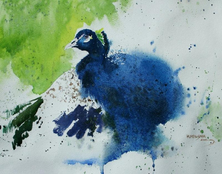 Animals watercolor painting titled 'Peacock 2', 12x15 inches, by artist Rupesh Sonar on Paper