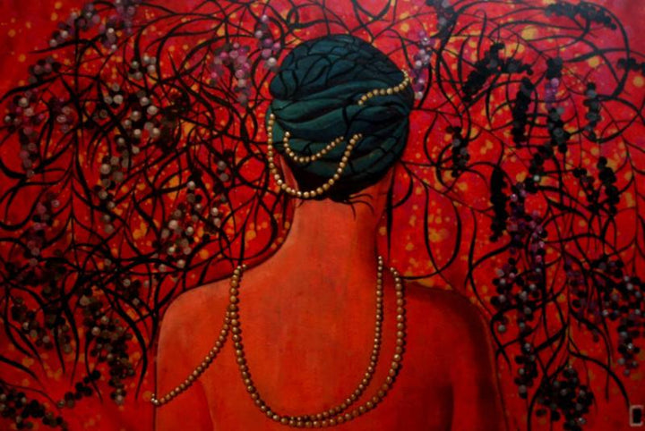 Figurative acrylic painting titled 'Pearls Of Wisdom', 24x36 inches, by artist Suruchi Jamkar on Canvas