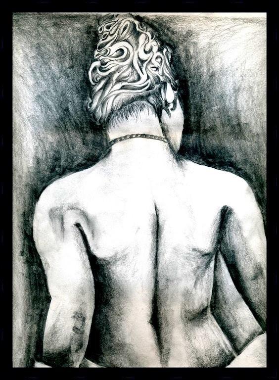 Figurative charcoal drawing titled 'Pencil on paper', 25x30 inches, by artist Soumen Roy on Art Paper