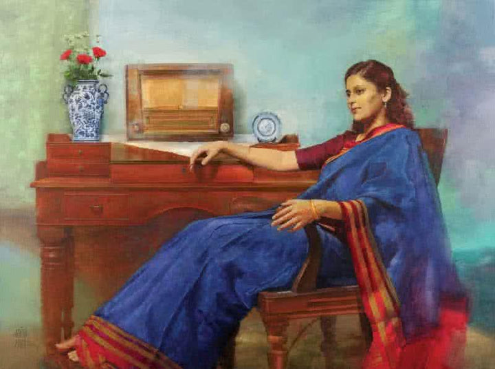 Figurative oil painting titled 'Pensive Thoughts', 48x36 inches, by artist Aditya Phadke on Canvas