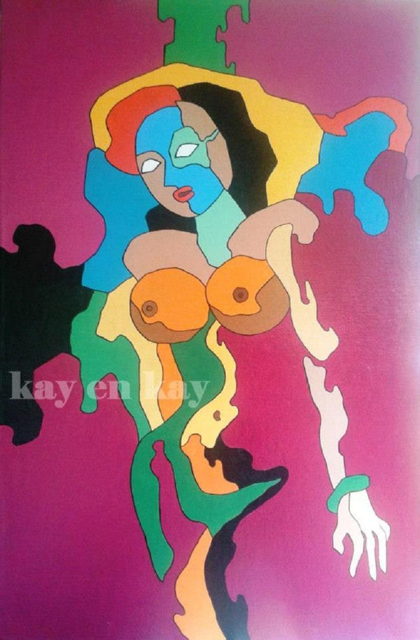 Figurative acrylic painting titled 'Pensiveness', 36x24 inches, by artist Narayanankutty Kasthuril on Canvas Board