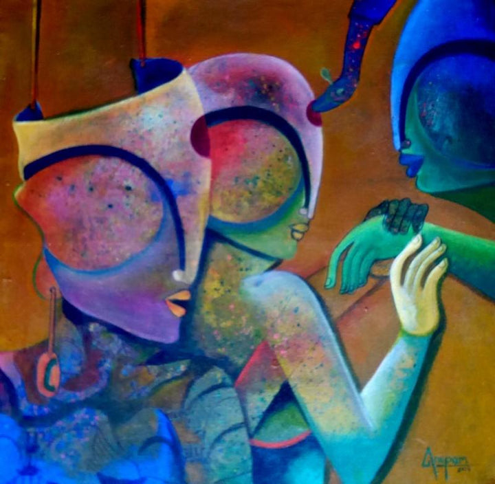 Abstract acrylic painting titled 'Perceptibility', 24x24 inches, by artist Anupam Pal on Canvas