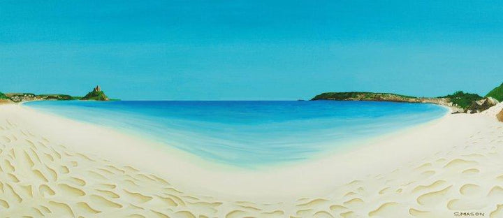 Seascape oil painting titled 'Perfect Day Longrock Beach Marizion', 48x30 inches, by artist SIMON MASON on Canvas