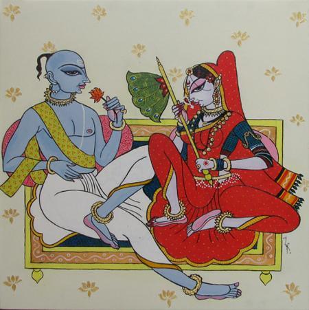 Figurative acrylic painting titled 'Peshwa Couple', 18x18 inches, by artist Varsha Kharatamal on Canvas