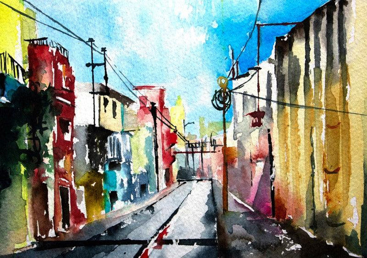 Cityscape watercolor painting titled 'Petit canal', 6x8 inches, by artist Veronique Piaser-moyen on Paper