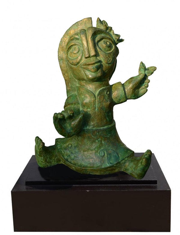 Figurative sculpture titled 'Phoolkumari 2', 17x13x8 inches, by artist Atish Mukherjee on Bronze