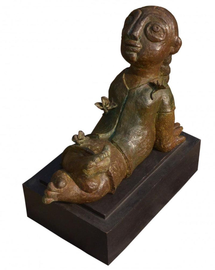 Figurative sculpture titled 'Phoolkumari', 14x12x9 inches, by artist Atish Mukherjee on Bronze