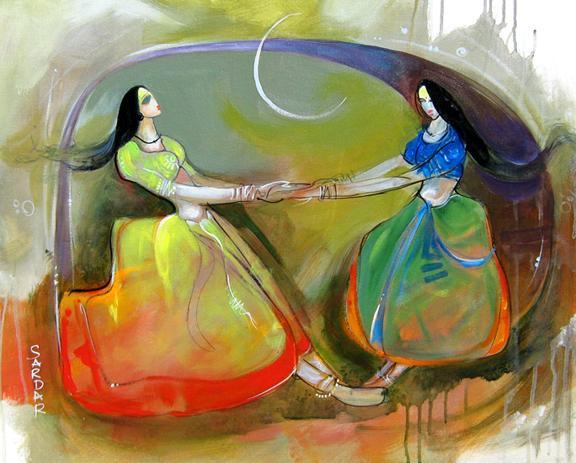 Figurative acrylic painting titled 'Phugadi 2', 24x30 inches, by artist Sardar Jadhav on Canvas