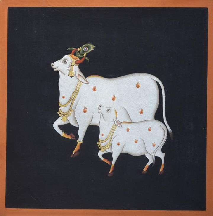 Animals pichwai traditional art titled 'Pichwai 53', 12x12 inches, by artist Pichwai Art on Cotton Cloth