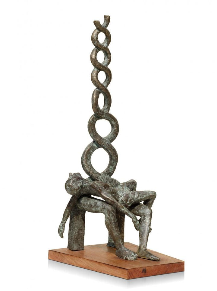 contemporary sculpture titled 'Pieta', 20x12x10 inches, by artist Rakesh Sadhak on Bronze