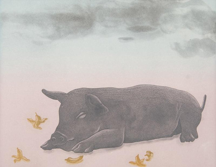 contemporary printmaking titled 'Piggy', 10x13 inches, by artist Dushyant Patel on Paper