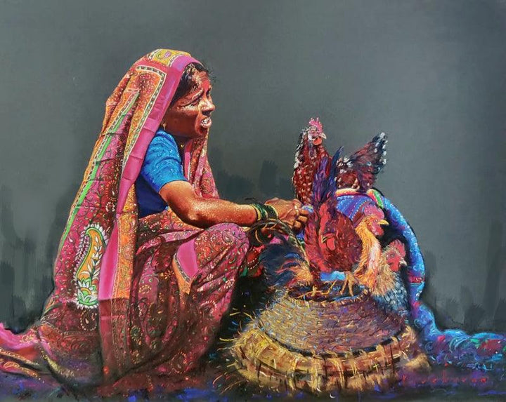 Realistic color pencil drawing titled 'Pilligrim', 24x36 inches, by artist Parshuram Patil on Paper