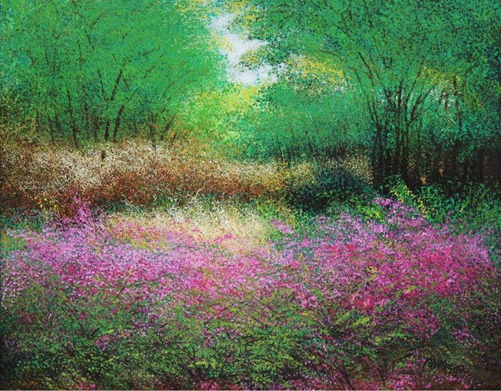 Nature acrylic painting titled 'Pink Bushes', 24x30 inches, by artist VIMAL CHAND on Canvas