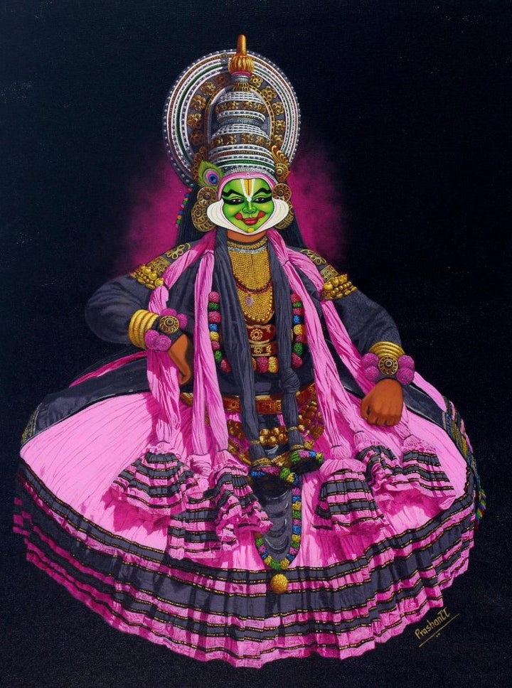 Figurative acrylic painting titled 'Pink Kathakali 2', 30x24 inch, by artist Prashantt Yampure on Canvas