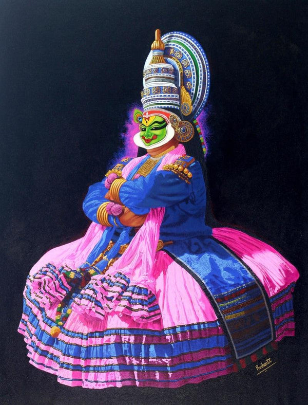 Figurative acrylic painting titled 'Pink Kathakali', 36x30 inch, by artist Prashantt Yampure on Canvas