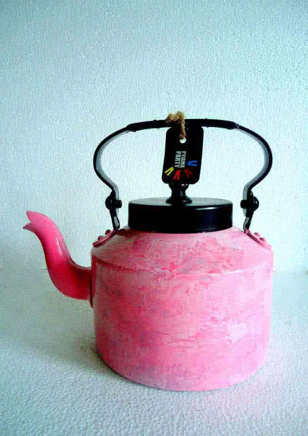 Lifestyle craft titled 'Pink Waterfall Textured Tea Kettle', 9x9x7 inches, by artist Rithika Kumar on Aluminium