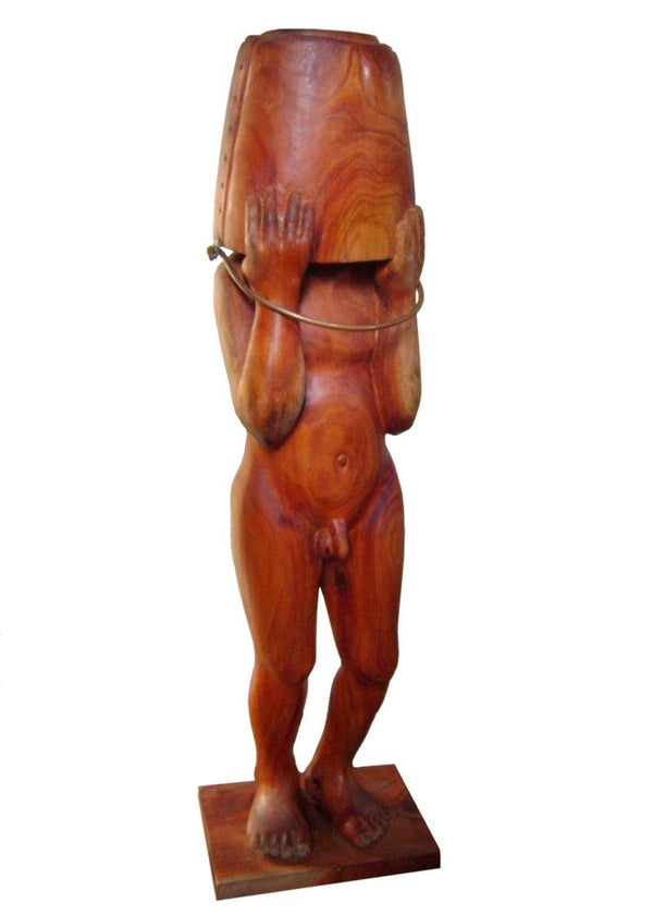 Nude sculpture titled 'Playboy', 60x14x14 inches, by artist Rakesh Sadhak on Wood