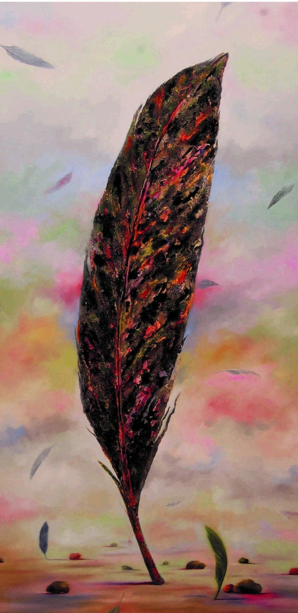 Nature acrylic painting titled 'Plumage Evolution 3', 48x24 inches, by artist Raosaheb Gagre on Canvas