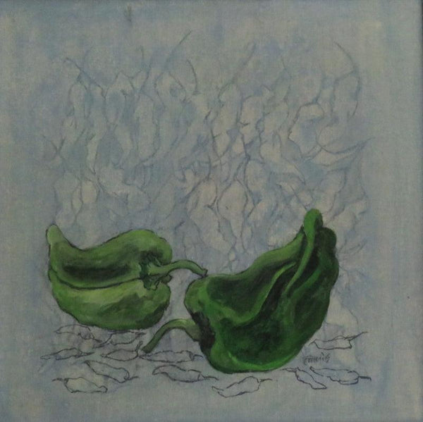 Food acrylic painting titled 'Poetry Of Chilli 3', 16x16 inches, by artist Mahendra Parmar on Canvas Board