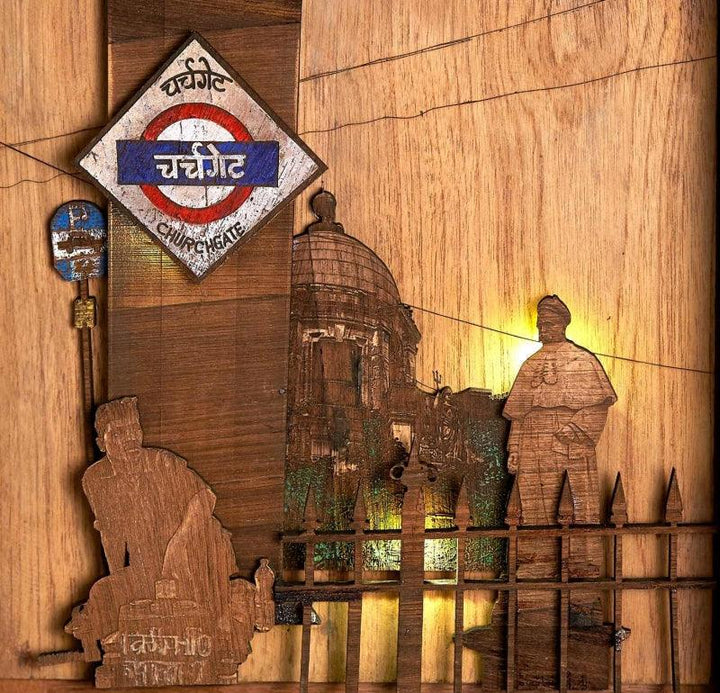 Cityscape sculpture titled 'Polishing Destiny', 12x12x4 inches, by artist Shriram Mandale on Teak Wood