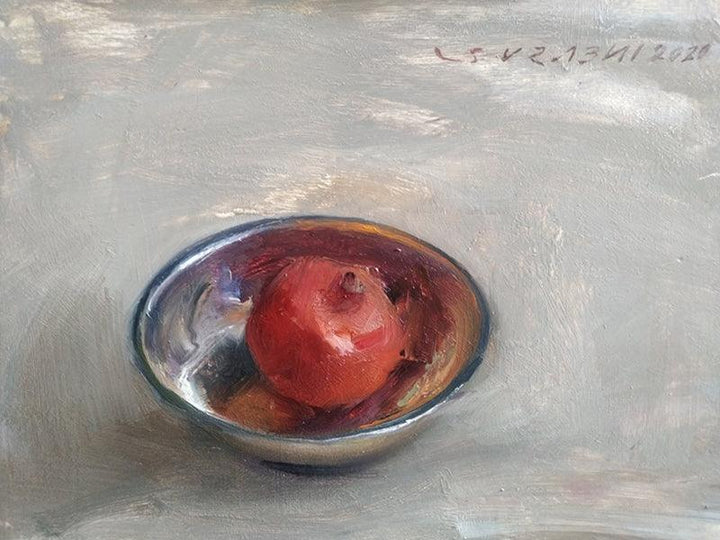 Still-life oil painting titled 'Pomegranate', 9x11 inches, by artist SURABHI GULWELKAR on Board