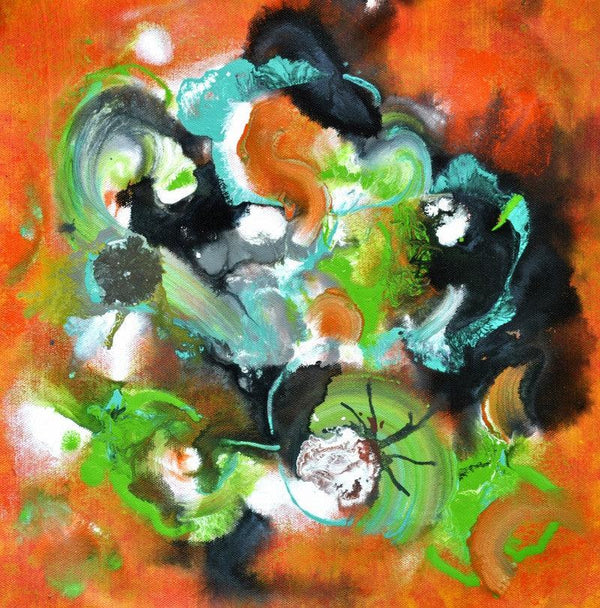 Abstract acrylic painting titled 'Pop Fluid No 1', 12x12 inches, by artist Sumit Mehndiratta on Canvas