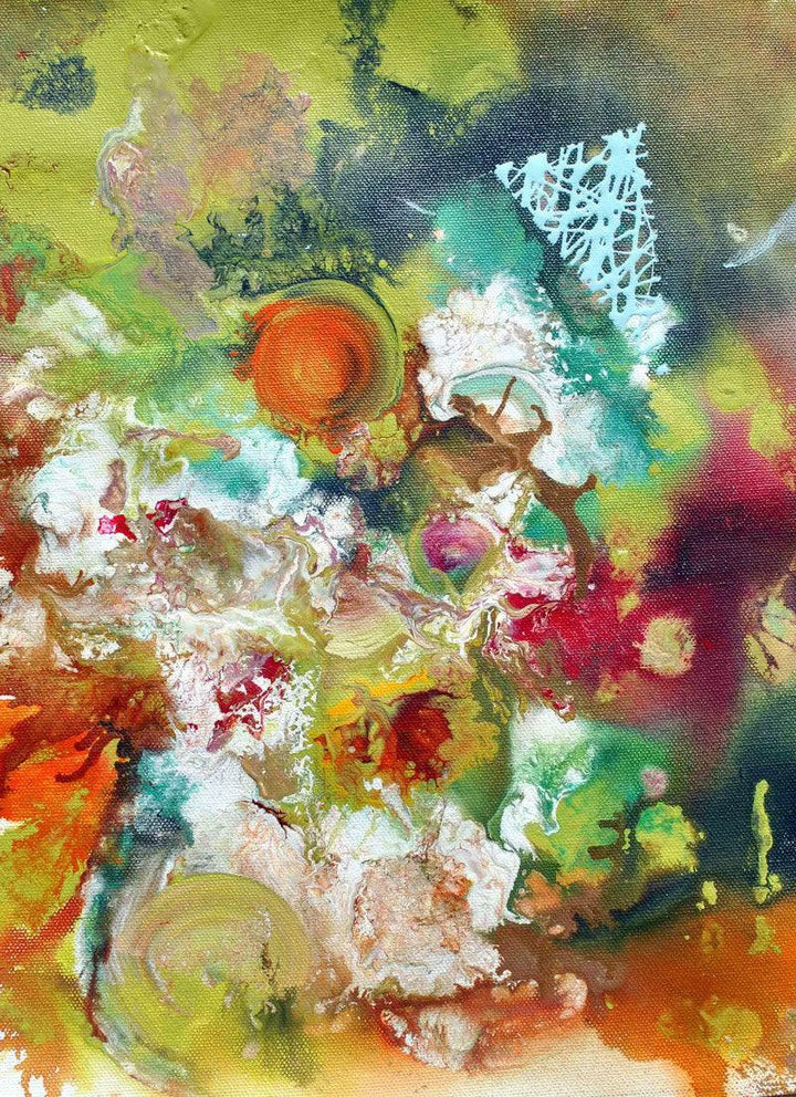 Abstract acrylic painting titled 'Pop Fluid No 5', 12x9 inches, by artist Sumit Mehndiratta on Canvas