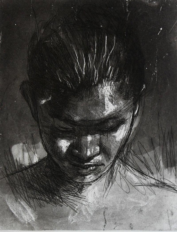 Figurative printmaking titled 'Portrait 5', 10x7 inches, by artist Dhananjoy Singh on Paper