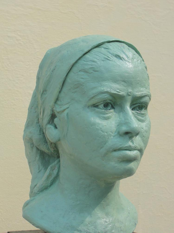 Portrait sculpture titled 'Portrait Of My Wife Sunita', 15x10x12 inches, by artist Hiralal Rajasthani on Fiber Glass