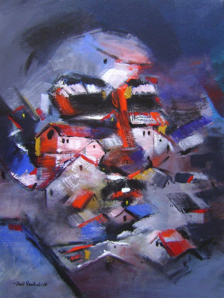 Abstract acrylic painting titled 'Portrait Of Village I', 18x24 inches, by artist Sunil Bambal on Canvas