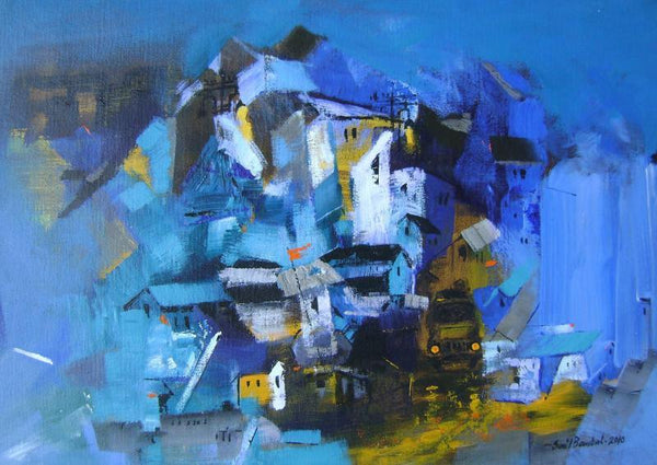 Abstract acrylic painting titled 'Portrait Of Village II', 18x24 inches, by artist Sunil Bambal on Canvas