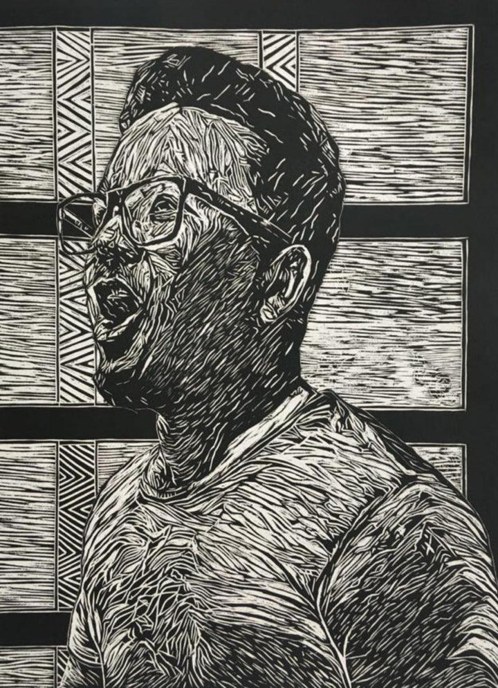 Portrait printmaking titled 'Potrait Of Friend', 35x24 inches, by artist Chhering Negi on Paper