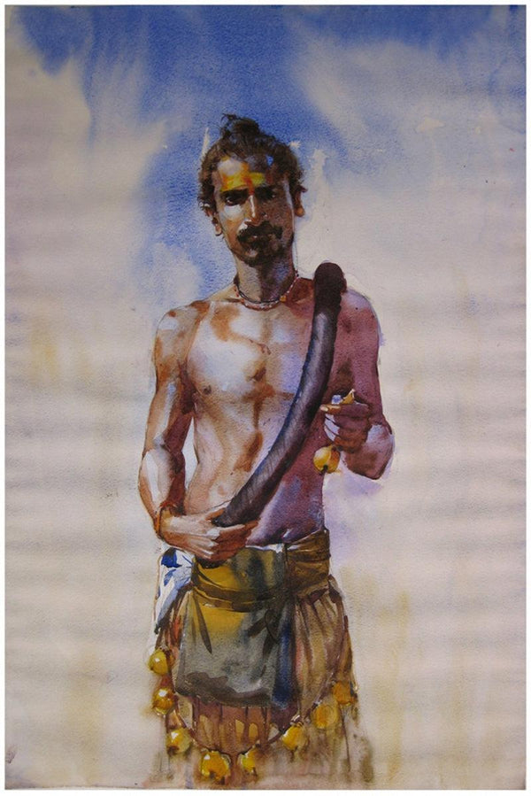 Figurative watercolor painting titled 'Potraj', 26x22 inches, by artist Vijay Jadhav on Paper