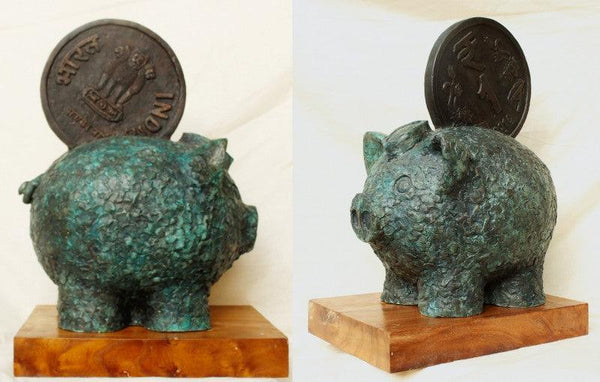 Figurative sculpture titled 'Power Bank', 33x24x19 inches, by artist Rajeev Ranjan on Bronze